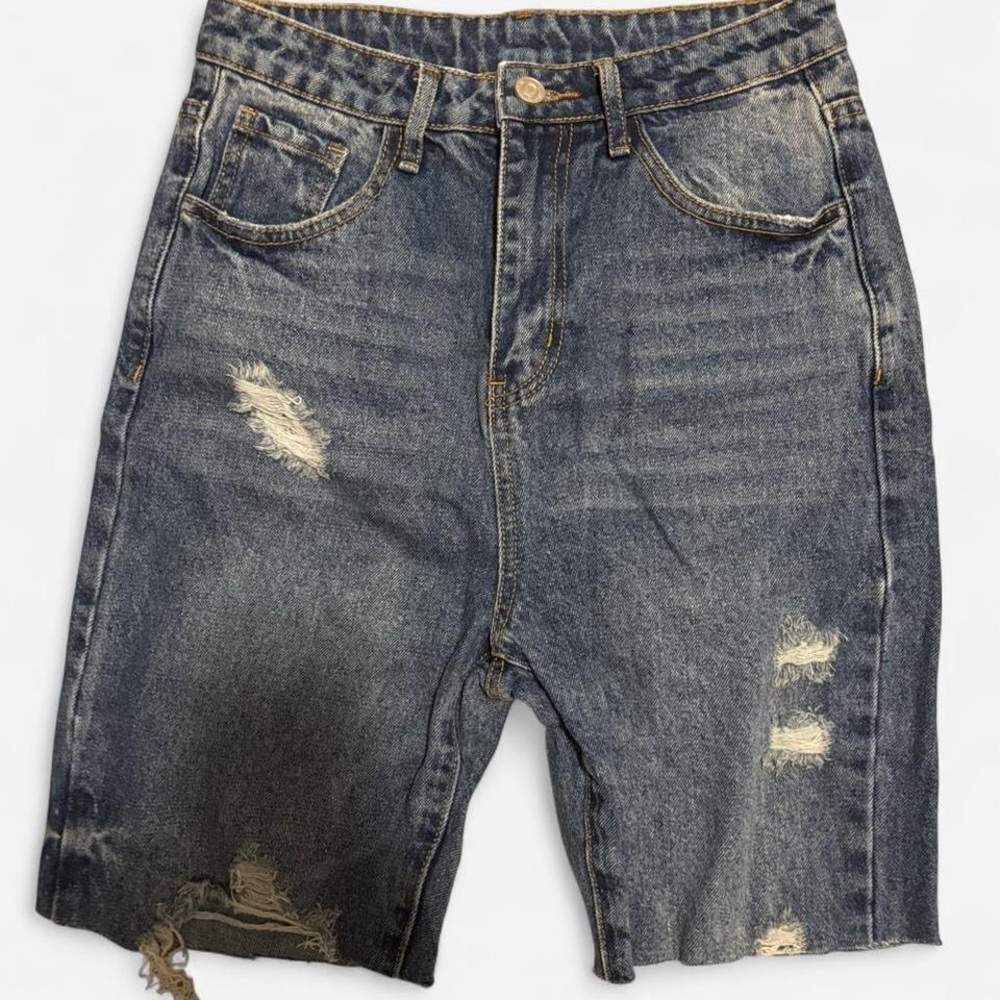 Distressed Blue Denim Shorts
